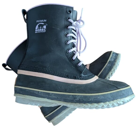 Sorel Black & Pink Leather Waterproof Insulated Women's Winter Snow Boots Size 9 - Picture 7 of 16